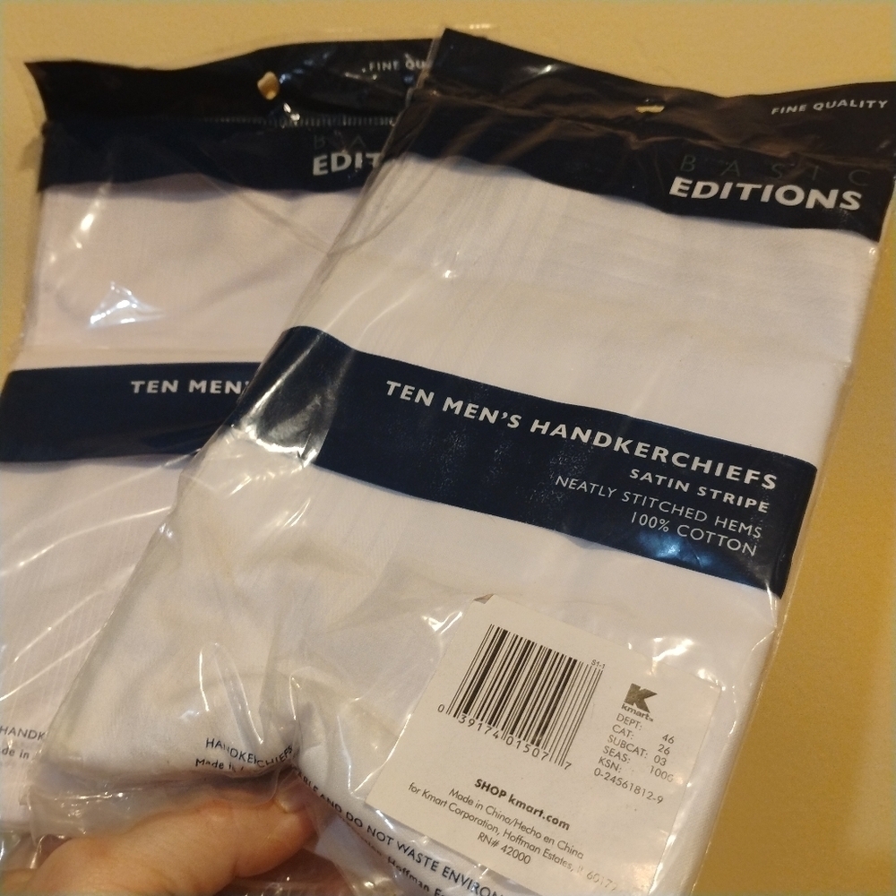 Vintage Lot of 2 Men's Handkerchief Packs – 20 PC. 100% Cotton & Cotton Blend C‌